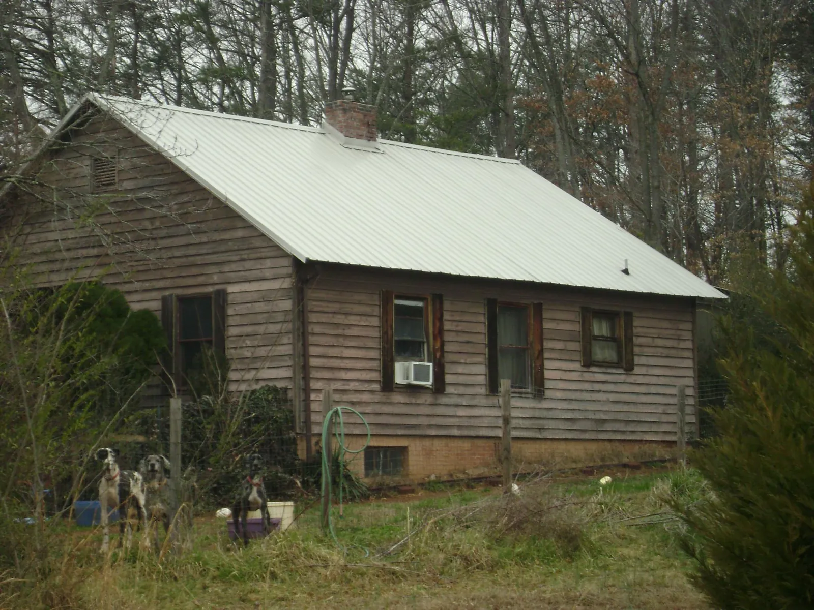 White metal roof on an old wood sided farmhouse, from a Asphalt Shingle Roof Repair job in Indian Lake Estates